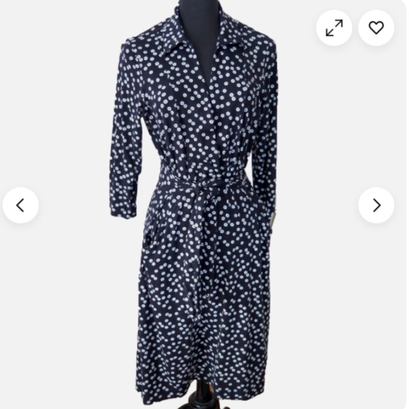 Hobbs Navy Button Print Jersey Dress, Tie Waist - Picture 1 of 13